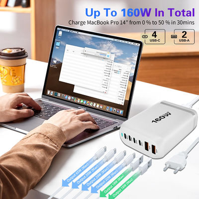 160W 4USB 2USB-C Ports PD Fast Desktop Charger For MacBook And Laptop Power Charging