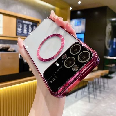 Fashionable Girls Large Window Electroplated Magnetic Phone Cover for iPhone 14/15 Pro Max