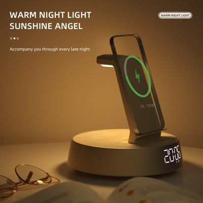 15W Fast Wireless Charger and Multi-Function Alarm Clock 6-in-1 for Mobile Phone