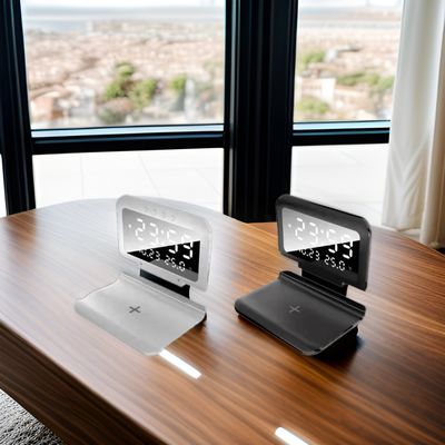 Qi Desk Wireless Phone Charger Holder with LED Display and 15W Wireless Charger Stand