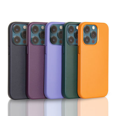 15 Pro Max Blue Real Leather Phone Case with Magnetic Metal Buttons and Card Flip Lanyard