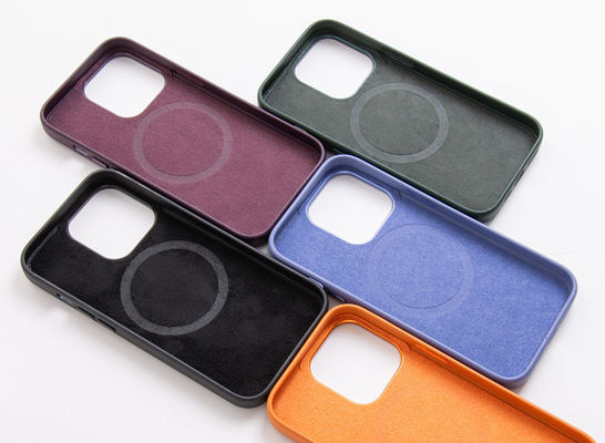 15 Pro Max Blue Real Leather Phone Case with Magnetic Metal Buttons and Card Flip Lanyard