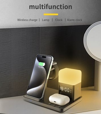 15W Output Wireless Charger Stand 6 In 1 Desktop with Multifunction and Alarm Clock