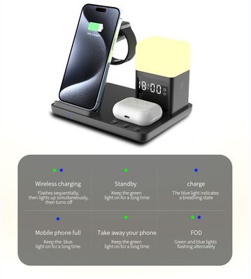 15W Output Wireless Charger Stand 6 In 1 Desktop with Multifunction and Alarm Clock