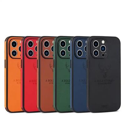 Deer Pattern Leather TPU Mobile Phone Case for iPhone 15 Pro Max 14 Pro Camera Lens Protection