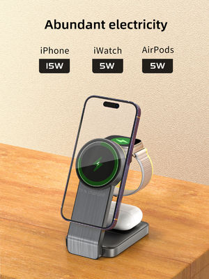Folding Aluminum Mobile Holder Magnetic 3 in 1 Wireless Charging Qi Fast Charger