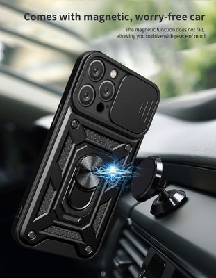 iPhone TPU Camera Protection Mobile Back Cover Hybrid Shockproof Kickstand Ring Phone Case