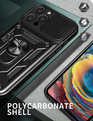 iPhone TPU Camera Protection Mobile Back Cover Hybrid Shockproof Kickstand Ring Phone Case