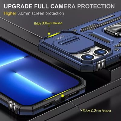 Kickstand Slide Camera Antishock Phone Back Cover With Ring Holder Lens Cover For Iphone 13 14 Pro Max