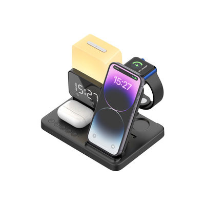 LED Alarm Clock 6 In 1 Table Lamps with Fast Wireless Charger and Mobile Phone Holders