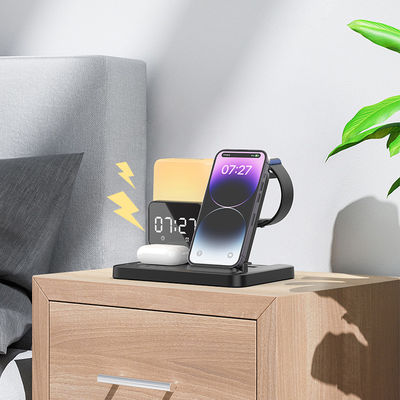 LED Alarm Clock 6 In 1 Table Lamps with Fast Wireless Charger and Mobile Phone Holders