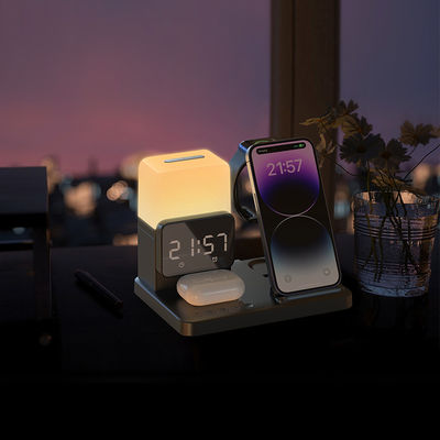 LED Alarm Clock 6 In 1 Table Lamps with Fast Wireless Charger and Mobile Phone Holders