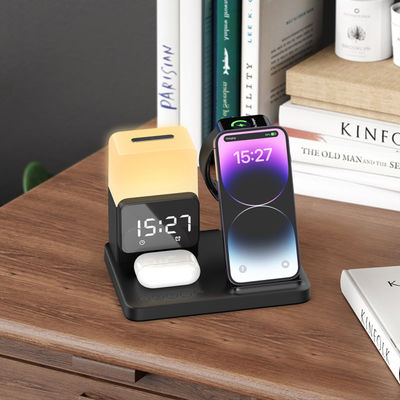 LED Alarm Clock 6 In 1 Table Lamps with Fast Wireless Charger and Mobile Phone Holders
