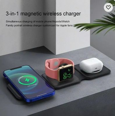 15W Magnetic Folding Wireless Charger for iPhone AirPods and Watch 3 Multiple Smart