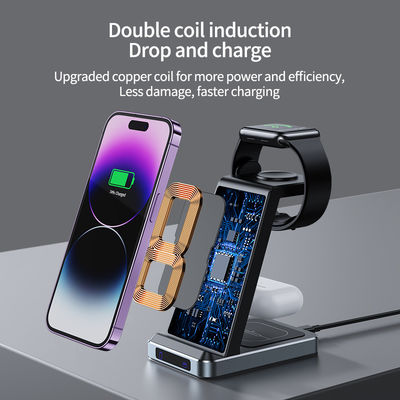 Black/White 15W Fast Wireless Charging Station for Cellphone Earphone and Smart Watch