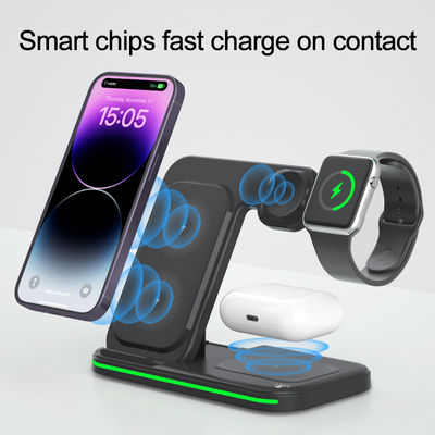 15W Maximum Output 3 in 1 Wireless Charging Station for Phones Airpods and Watch