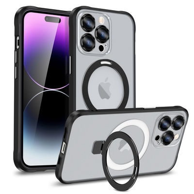 Matt Skin Full Lens Cover Anti Slip Magnetic Wireless Charger Phone Case for iPhone 14 Pro 14 Pro Max Kick Stand and Shockproof