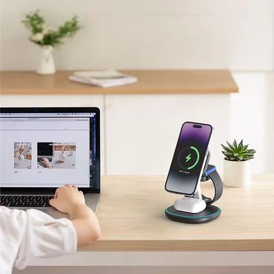 White 15W 3 In 1 Wireless Charging Station for Smart Watch and Earphone Connect Type C