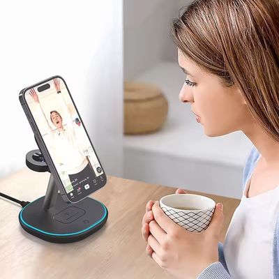 White 15W 3 In 1 Wireless Charging Station for Smart Watch and Earphone Connect Type C