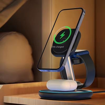 White 15W 3 In 1 Wireless Charging Station for Smart Watch and Earphone Connect Type C