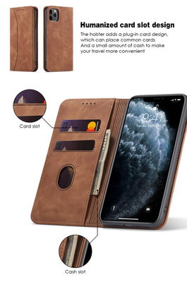 Stylish Magnetic Flip Cover PU Leather TPU Holder Mobile Phone Case for iPhone12 Pro