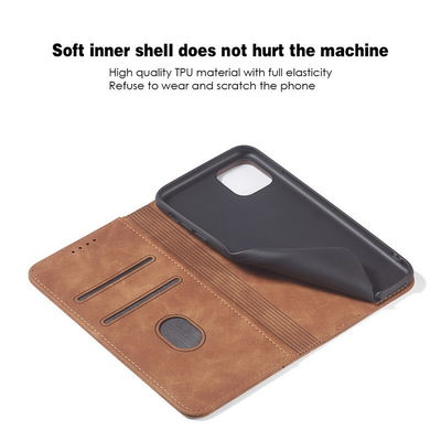 Stylish Magnetic Flip Cover PU Leather TPU Holder Mobile Phone Case for iPhone12 Pro