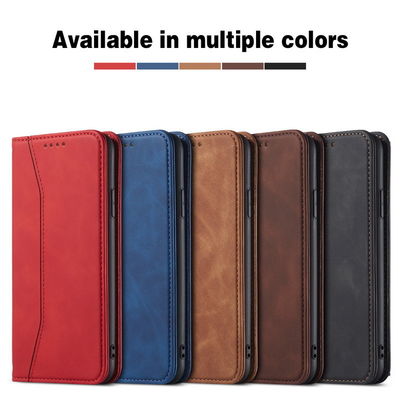 Stylish Magnetic Flip Cover PU Leather TPU Holder Mobile Phone Case for iPhone12 Pro