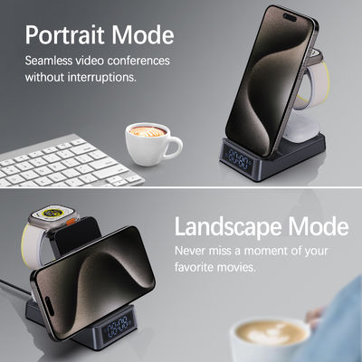 Multifunctional Desktop Portable Wireless Charger Stand With Alarm Clock And Night Light 6 In 1