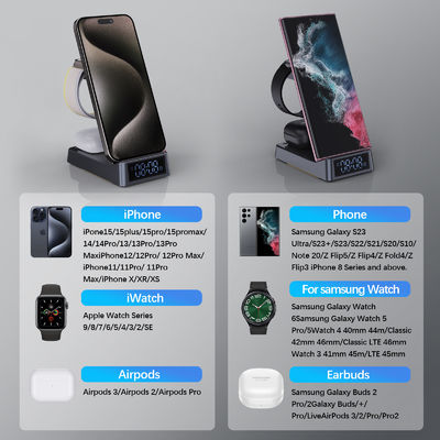 Multifunctional Desktop Portable Wireless Charger Stand With Alarm Clock And Night Light 6 In 1