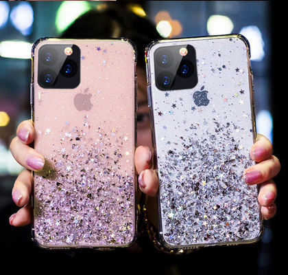 Solid Color TPU Cover Cell Transparent Glitter Epoxy Phone Case for iPhone 11 Pro Max