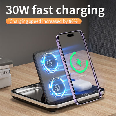 OEM 15W 10W Fast Qi LED Light 3 In 1 Wireless Charging Station For Mobile Phone Tablet