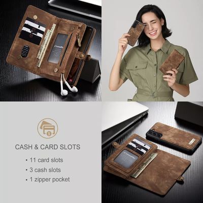 Luxurious Leather Zipper Magnetic Wallet Card Mobile Phone Case Samsung S22 Plus