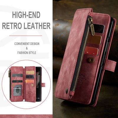Vintage Card Wallet Phone Case For IPhone 14 Pro Max And Samsung Z Fold 5 In Red Leather