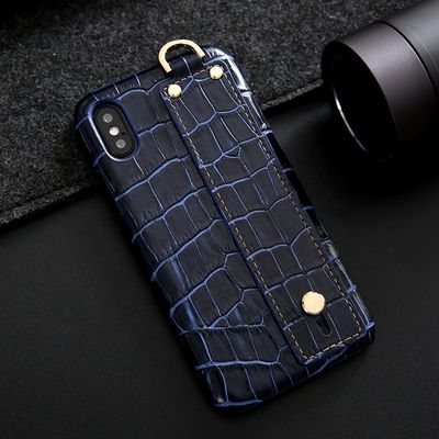 Blue Luxury Crocodile Leather Mobile Cover For IPhone XS Handcrafted