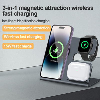 Desktop 3 In 1 Wireless Charger Stand Magnetic Suction 15W Wireless Charger For Mobile Phone