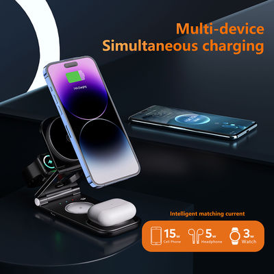 Desktop 3 In 1 Wireless Charger Stand Magnetic Suction 15W Wireless Charger For Mobile Phone