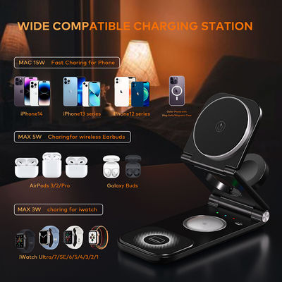 Desktop 3 In 1 Wireless Charger Stand Magnetic Suction 15W Wireless Charger For Mobile Phone
