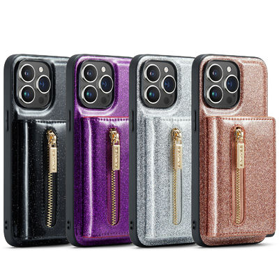 For IPhone15 Pro Max Flash Wallet Protector PU Mobile Cover IP14 Pro 2 in 1 Magnetic Cell Phone case