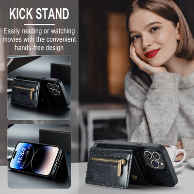 For IPhone15 Pro Max Flash Wallet Protector PU Mobile Cover IP14 Pro 2 in 1 Magnetic Cell Phone case