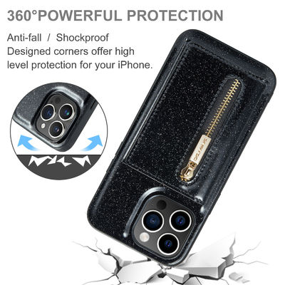 For IPhone15 Pro Max Flash Wallet Protector PU Mobile Cover IP14 Pro 2 in 1 Magnetic Cell Phone case