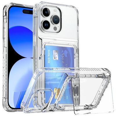 Shockproof Air Corner Clear TPU PC Card Slot Back Cover For iPhone 15 14 13 Pro Max Transparent Phone Case