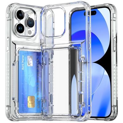 Shockproof Air Corner Clear TPU PC Card Slot Back Cover For iPhone 15 14 13 Pro Max Transparent Phone Case