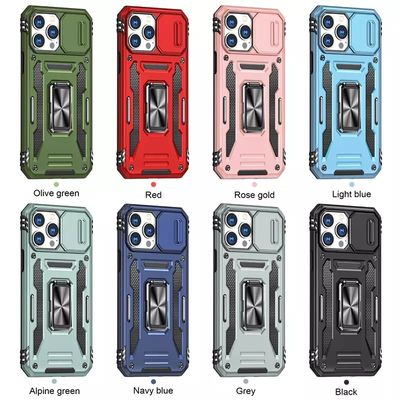 Kickstand Slide Camera Antishock Phone Back Cover For Iphone 13 14 Pro Max Phone Case With Ring Holder Lens Cover