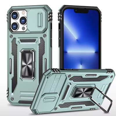 Kickstand Slide Camera Antishock Phone Back Cover For Iphone 13 14 Pro Max Phone Case With Ring Holder Lens Cover