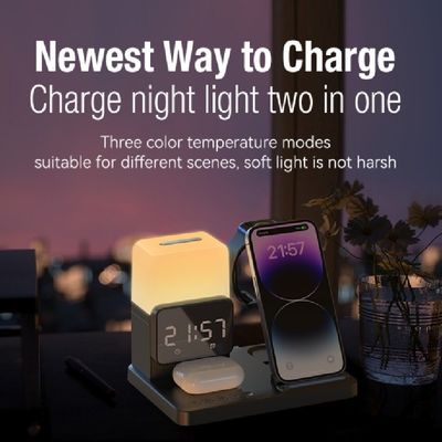 6 in 1 Magnetic Wireless Charger with LED Night Light and Clock Output 5W/7.5W/10W/15W ABS PC Material