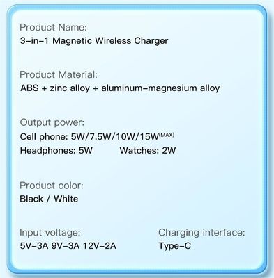 Fast Charging Magnetic Wireless Charger with 15W Maximum Output Power and Short Circuit Protection