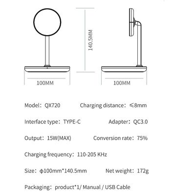 2 in 1 Mobile Phone Magnetic Wireless Charger with Type C Port and Fast Charging