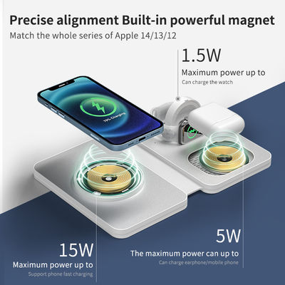 Foldable 15W Wireless Charger for iWatch , Magnetic Portable 3 in 1 Charging Station