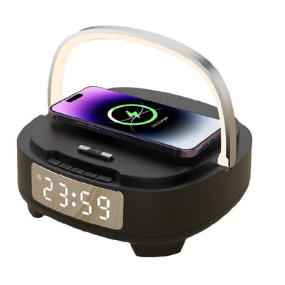 15W Phone Stand Wireless Charger Fast Phone Charging Alarm Clock Bt Speaker For Bedroom