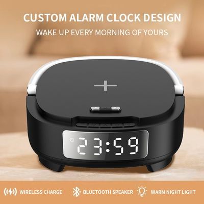 15W Phone Stand Wireless Charger Fast Phone Charging Alarm Clock Bt Speaker For Bedroom